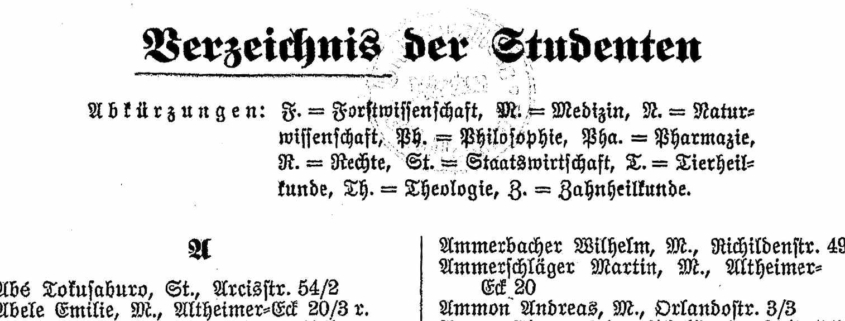 LMU Universitätsmatrikel Verzeichnis der Studenten