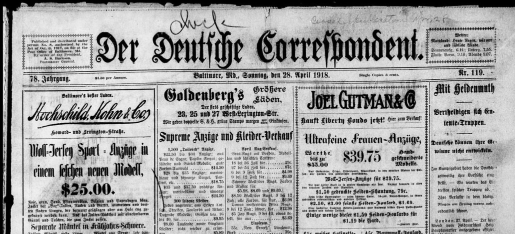 Der Deutsche Correspondent, erschien in Baltimore, USA,