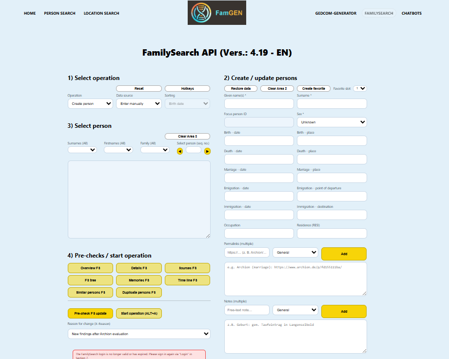 Schnittstelle zur FamilySearch-API von FamGEN
