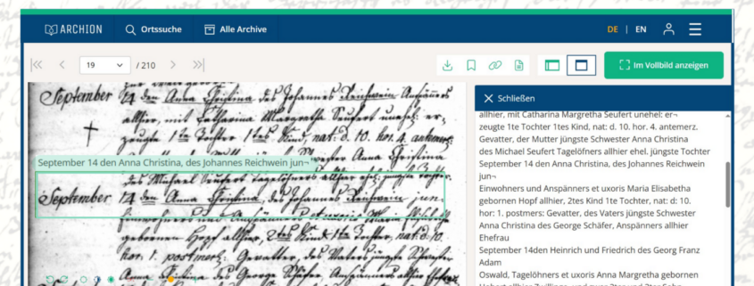 Archion Kirchenbücher mit Texterkennung