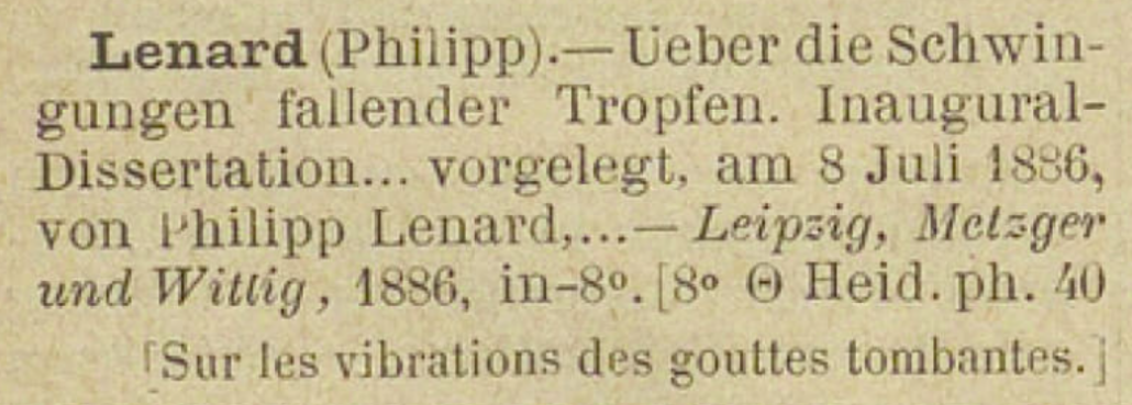 Von Philipp Lenard ist eine der erfassten ausländischen Dissertationen