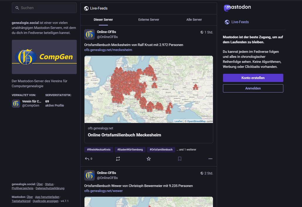genealogie.social - mit CompGen zu Mastodon