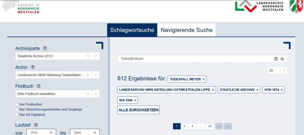 Schlagwortsuche im Landearchiv NRW, Abtl. OWL