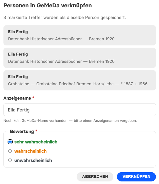 Personen in GeMeDa verknüpfen